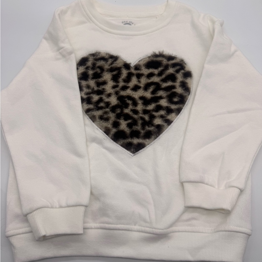 White Sweatshirt with Leopard Heart